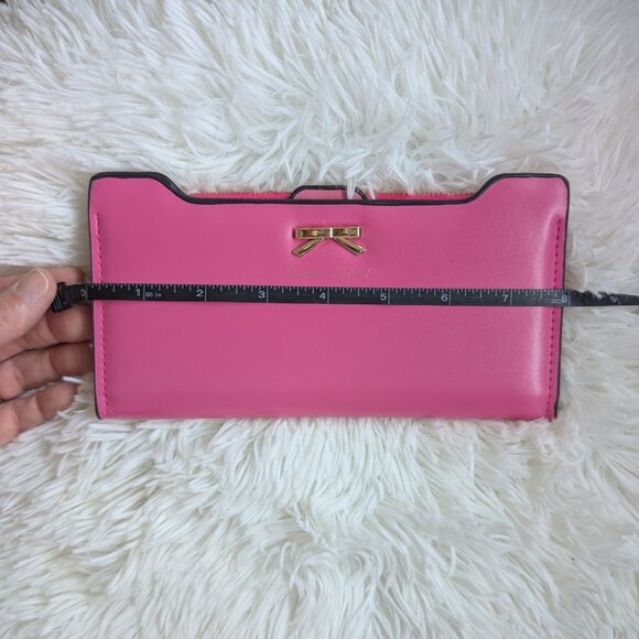 Cute Bowknot PU Leather Wallet – Rose Pink | Long Zipper Clutch with Card Holder - Picture 5 of 9